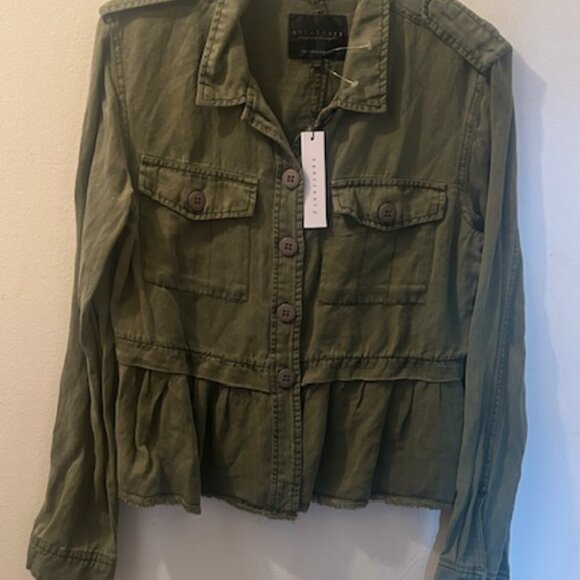 Anthropologie Sanctuary Military Frill Peplum Linen Blend Army Green Jacket  NEW - Picture 10 of 16